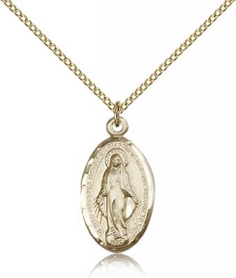 Gold Filled Miraculous Pendant, Gold Filled Lite Curb Chain, 7/8" x 1/2"