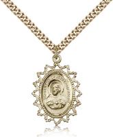 Gold Filled Scapular Pendant, Stainless Gold Heavy Curb Chain, 1" x 3/4"