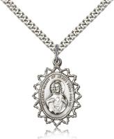 Sterling Silver Scapular Pendant, Stainless Silver Heavy Curb Chain, 1" x 3/4"