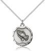 Sterling Silver Praying Hands Pendant, Sterling Silver Lite Curb Chain, 7/8" x 3/4"