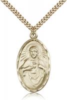 Gold Filled Scapular Pendant, Stainless Gold Heavy Curb Chain, 1 3/8" x 3/4"