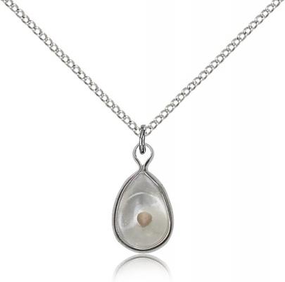 Sterling Silver Mustard Seed Pendant, Sterling Silver Lite Curb Chain, 5/8" x 3/8"