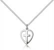 Sterling Silver Heart / Cross Pendant, Sterling Silver Lite Curb Chain, 1/2" x 3/8"