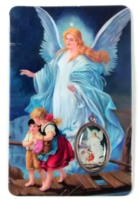 Guardian Angel Laminated with Medal Holy Card
