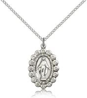 Sterling Silver Miraculous Pendant, Sterling Silver Lite Curb Chain, 7/8" x 5/8"