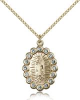 Gold Filled Our Lady of Guadalupe Pendant, Gold Filled Lite Curb Chain, 1" x 5/8"
