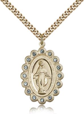 Gold Filled Miraculous Pendant, Stainless Gold Heavy Curb Chain, 1 1/8" x 3/4"