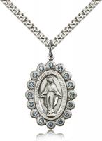 Sterling Silver Miraculous Pendant, Stainless Silver Heavy Curb Chain, 1 1/8" x 3/4"