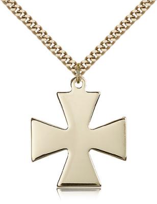 Gold Filled Surfer Cross Pendant, Stainless Gold Heavy Curb Chain, 1 1/8" x 1"
