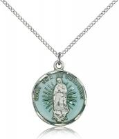 Sterling Silver Our Lady of Guadalupe Pendant, Sterling Silver Lite Curb Chain, 7/8" x 3/4"