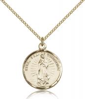 Gold Filled Our Lady of Guadalupe Pendant, Gold Filled Lite Curb Chain, 7/8" x 3/4"