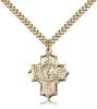 Gold Filled 5-Way Pendant, Stainless Gold Heavy Curb Chain, 7/8" x 3/4"