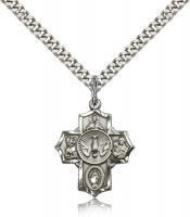 Sterling Silver 5-Way Pendant, Stainless Silver Heavy Curb Chain, 7/8" x 3/4"