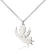 Sterling Silver Angel Pendant, Sterling Silver Lite Curb Chain, 3/4" x 3/4"