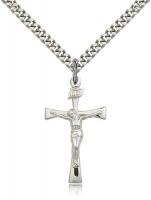 Sterling Silver Maltese Crucifix Pendant, Stainless Silver Heavy Curb Chain, 1 1/8" x 5/8"