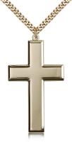 Gold Filled Cross Pendant, Stainless Gold Heavy Curb Chain, 1 7/8" x 1"