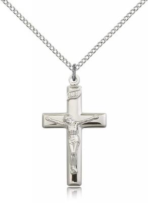Sterling Silver Crucifix Pendant, Sterling Silver Lite Curb Chain, 1 1/8" x 5/8"