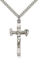 Sterling Silver Crucifix Pendant, Stainless Silver Heavy Curb Chain, 1 3/8" x 3/4"