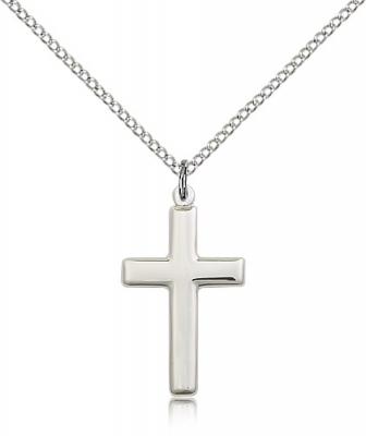 Sterling Silver Cross Pendant, Sterling Silver Lite Curb Chain, 7/8" x 1/2"