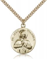 Gold Filled St. John Vianney Pendant, Stainless Gold Heavy Curb Chain, 1" x 7/8"