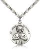 Sterling Silver St. John Vianney Pendant, Stainless Silver Heavy Curb Chain, 1" x 7/8"