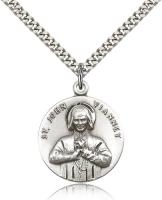 Sterling Silver St. John Vianney Pendant, Stainless Silver Heavy Curb Chain, 1" x 7/8"
