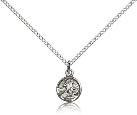 Sterling Silver Guardian Angel Pendant, Sterling Silver Lite Curb Chain, 3/8" x 1/4"