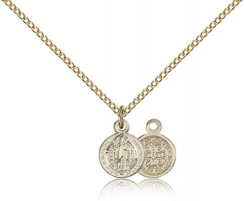 Gold Filled St. Benedict Pendant, Gold Filled Lite Curb Chain, 3/8" x 1/4"