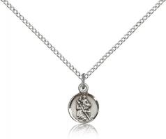 Sterling Silver St. Christopher Pendant, Sterling Silver Lite Curb Chain, 3/8" x 1/4"