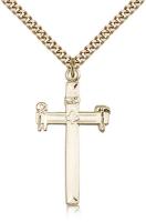 Gold Filled Carpenter Cross Pendant, Stainless Gold Heavy Curb Chain, 1 3/8" x 3/4"