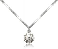 Sterling Silver Communion Pendant, Sterling Silver Lite Curb Chain, 3/8" x 1/4"