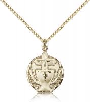 Gold Filled Communion Pendant, Gold Filled Lite Curb Chain, 7/8" x 5/8"