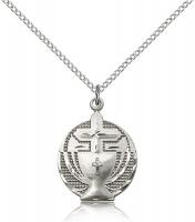 Sterling Silver Communion Pendant, Sterling Silver Lite Curb Chain, 7/8" x 5/8"