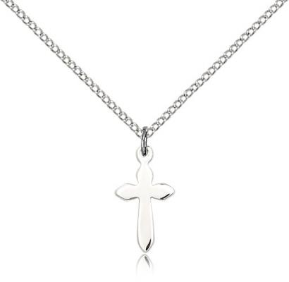 Sterling Silver Cross Pendant, Sterling Silver Lite Curb Chain, 5/8" x 3/8"