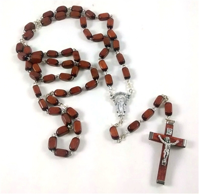 Large Brown Wood Rectangle Bead Rosary 26-0203