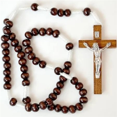 8mm Round Dark Brown Wood Bead Cord Rosary 26-4926-02