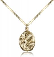 Gold Filled Madonna & Child Pendant, Gold Filled Lite Curb Chain, 3/4" x 1/2"