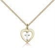 Two-Tone SS/GF Heart / Cross Pendant, Gold Filled Lite Curb Chain, 1/2" x 3/8"