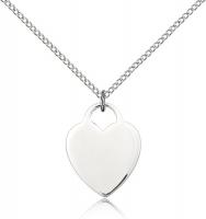 Sterling Silver Heart Pendant, Sterling Silver Lite Curb Chain, 3/4" x 5/8"