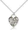 Sterling Silver Guardian Angel Heart Pendant, Sterling Silver Lite Curb Chain, 3/4" x 5/8"