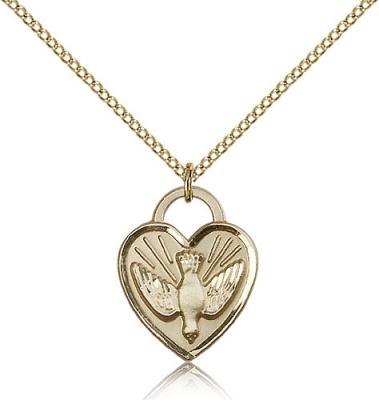 Gold Filled Confirmation Heart Pendant, Gold Filled Lite Curb Chain, 3/4" x 5/8"