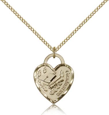 Gold Filled Graduation Heart Pendant, Gold Filled Lite Curb Chain, 3/4" x 5/8"