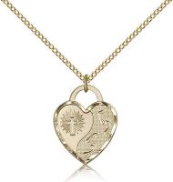 Gold Filled Footprints Heart Pendant, Gold Filled Lite Curb Chain, 3/4" x 5/8"