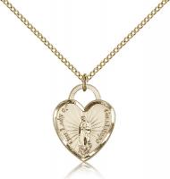 Gold Filled Our Lady of Guadalupe Heart Pendant, Gold Filled Lite Curb Chain, 3/4" x 5/8"