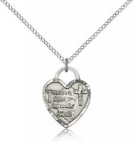 Sterling Silver Bridesmaid Heart Pendant, Sterling Silver Lite Curb Chain, 3/4" x 5/8"