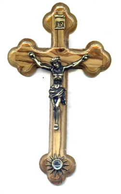 Olive Wood Oriental Crucifix with Relic Touched to the Tomb of Jesus