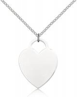 Sterling Silver Heart Pendant, Sterling Silver Lite Curb Chain, 1" x 3/4"