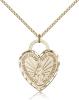Gold Filled Miraculous Heart Pendant, Gold Filled Lite Curb Chain, 1" x 3/4"