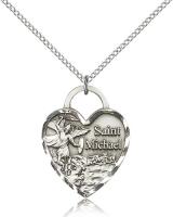 Sterling Silver St. Michael the Archangel Pendant, Sterling Silver Lite Curb Chain, 1" x 3/4"