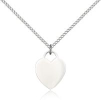 Sterling Silver Heart Pendant, Sterling Silver Lite Curb Chain, 5/8" x 1/2"